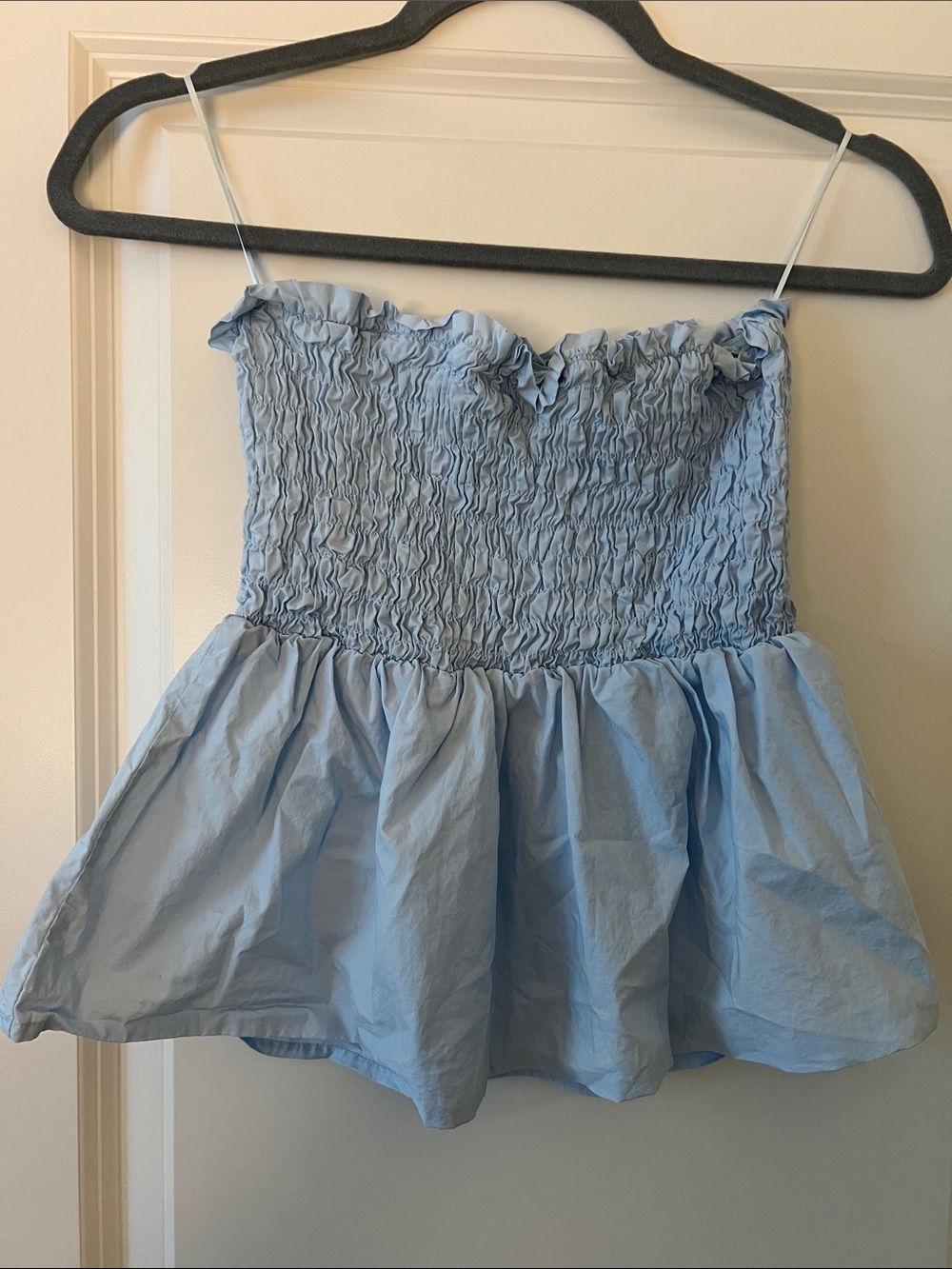Deluc Sky Blue Smocked Peplum Camisole